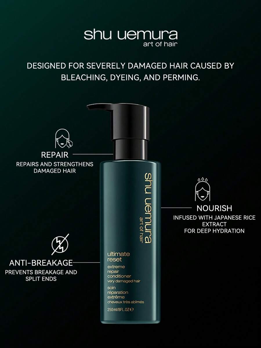 Shu Uemura Rice Nourish Intensive Repair Shampoo & Conditioner, Strengthens & Prevents Hair Breakage, Rice Nourish Intensive Repair Hair Milk 250ml - Rice Extract Repairing Hair Conditioner 250ml - View 1