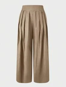 Quần dài ống rộng thanh lịch dành cho nữ, chất liệu polyester. - Màu Khaki - Xem 2