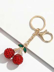 1pc Women's Elegant Alloy Crystal Cherry Keychain, Rhinestone Simulated Cherry Bag Charm Gifts For Mother, Father, Graduation, And Teacher - Multicolor - View 7