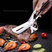 1 kẹp cá bằng thép không gỉ - Dụng cụ nhà bếp tiện dụng để lật cá, bít tết và các loại thực phẩm khác - Bền và dễ vệ sinh - Thích hợp cho gia đình và nhà hàng - Bạc - Xem 2