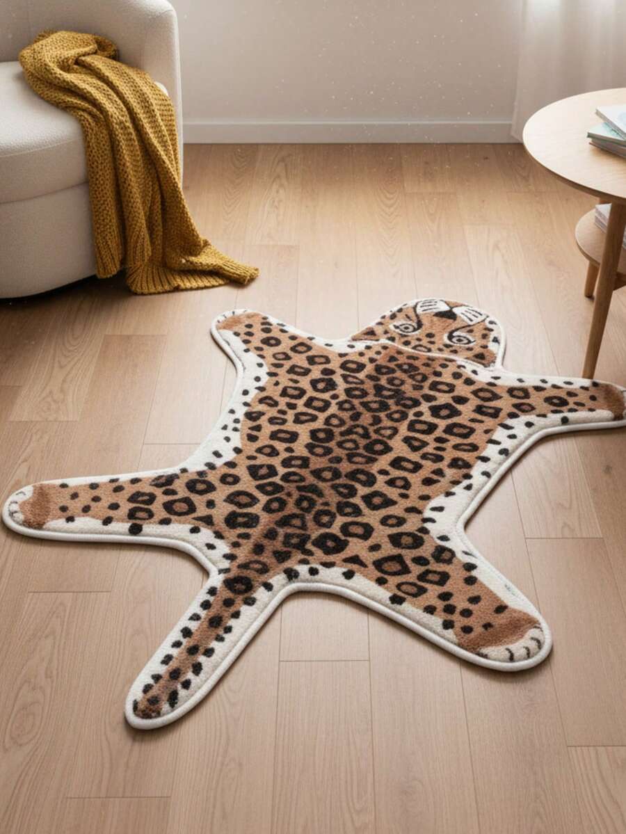 1pc Plush Leopard Brown Area Rug - Soft, Absorbent, Suitable For Bedroom, Living Room Or Bathroom, Machine Washable, Bath Mat, Decorative Rug, Bedroom Decor, Small Rug, Carpet, Home Decor, Living Room Rug, Living Room Small Rug, Bedroom Rug, Living Room Home Decor