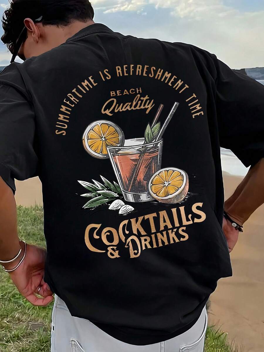 SU ER Men's Fashionable Printed Short Sleeve T-Shirt | Exquisite Design | Essential For Summer | Easy To Match, Showcasing Your Style - Black - View 1