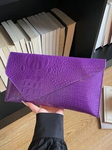 New Niche Design Fashion Crocodile Embossed Envelope Bag, Retro Style Women Handbag - Purple - View 11