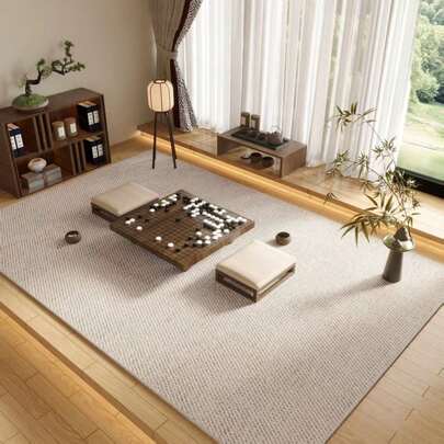 白色仿黄麻地毯，1件装，可作冥想垫、茶室地毯、氛围地毯，多种尺寸可选，乔迁礼物、节日礼物，适用于门厅、客厅、餐厅、卧室、浴室、书房、洗衣房、阳台、茶室、窗台、榻榻米垫，简约耐用，四季皆宜，可机洗。