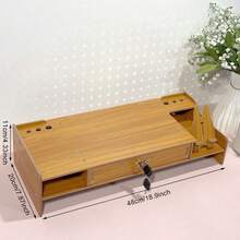 Soporte de monitor de madera, estantería de almacenamiento de doble capa, organizador de escritorio multifuncional con cajón con cerradura, soporte ergonómico para computadora con ranura para teléfono y caja de almacenamiento, administrador de computadora de escritorio, portátil, suministros de oficina, ideal para oficina en casa - Cajón con cerradura - Ver 7