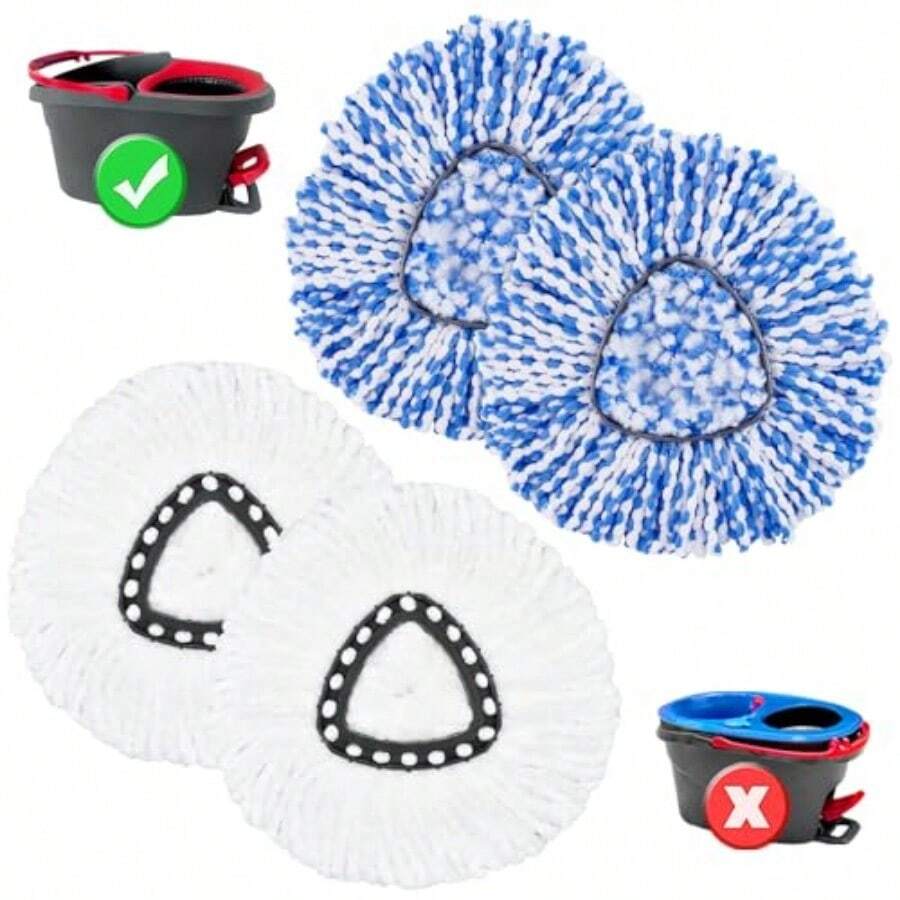 4pcs Mop Heads Replacements For OCedar EasyWring 1 Tank SystemMicrofiber Spin Mop Refill Replace Head For O Cedar Dry And Wet For Cleaning All Hard-Surfaced Floors - Trắng Xanh - Xem 1