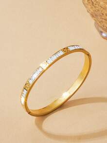 Bộ 3 vòng tay bằng thép không gỉ mạ vàng 18K đính đá Zirconia, bộ vòng tay thời trang dành cho nữ, thích hợp để đeo hàng ngày và làm quà tặng dịp lễ. - Vàng 2 - Xem 10