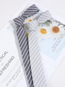 1条男士时尚休闲条纹领带，适合日常穿着、通勤、派对搭配 - 彩色 - 查看 1