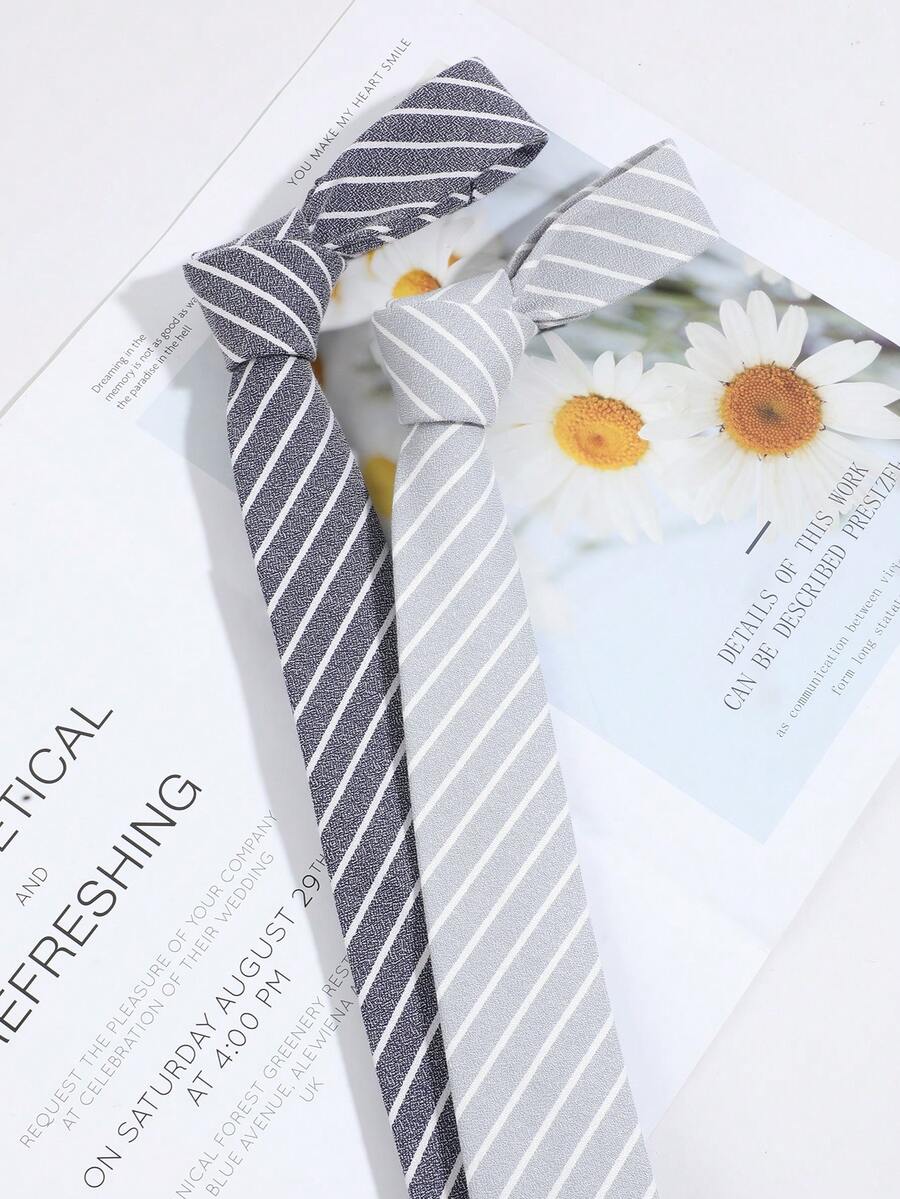 1条男士时尚休闲条纹领带，适合日常穿着、通勤、派对搭配 - 彩色 - 查看 1