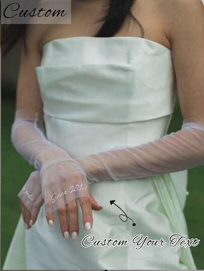 1 Pair Customized Wedding Bride Pearl Gloves, Can Personalize With Bride's Name And Date, Ladies Long Lace Gloves, Elegant Handmade Bridal Accessory, Suitable For Engagement, Anniversary, Gala, Ball, Wedding Ceremony, Opera, Masquerade, Birthday, New Year, Christmas And Other Occasions