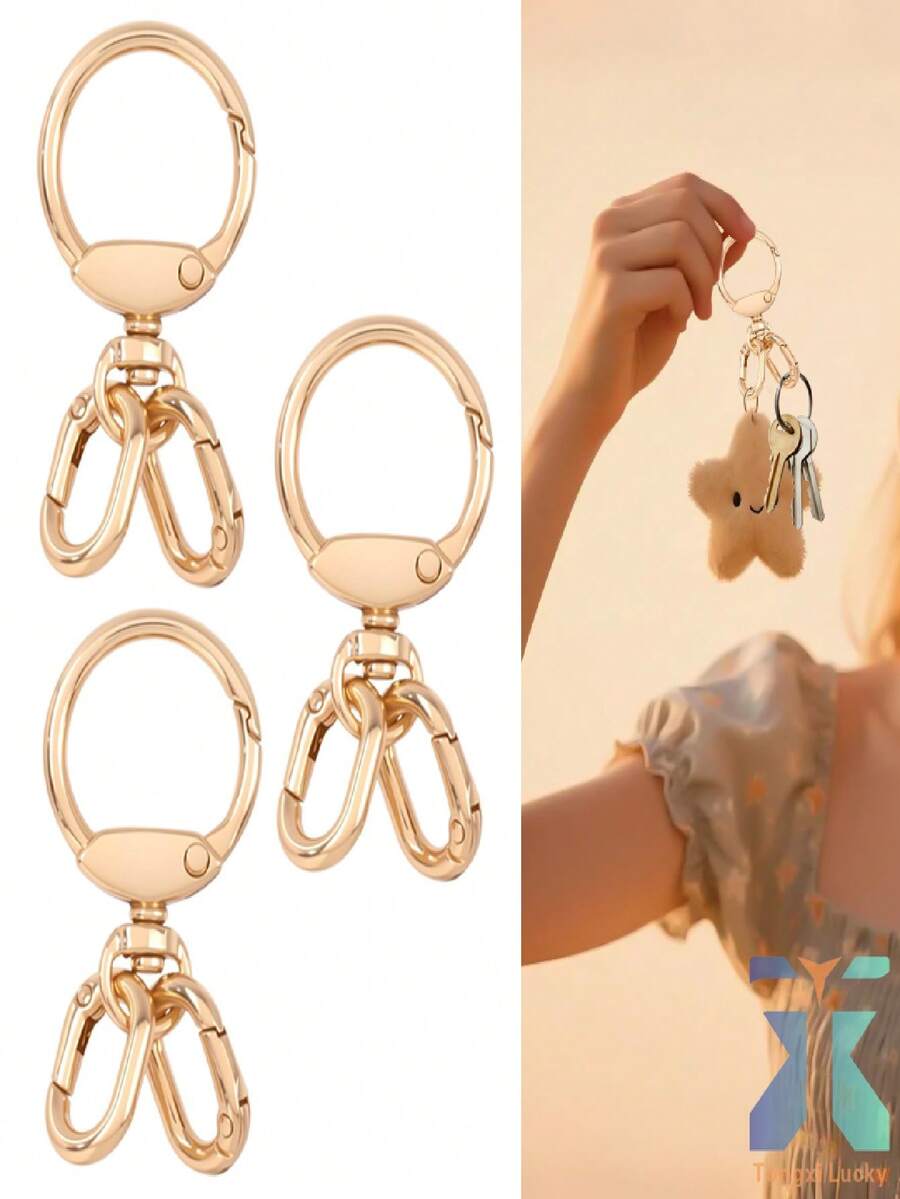 多功能三向金属弹簧扣夹，耐磨合金钥匙扣配件，360°旋转龙虾扣，时尚可调节包带扣。终极DIY和包包装饰配件套装，适用于创意手工、包包等。