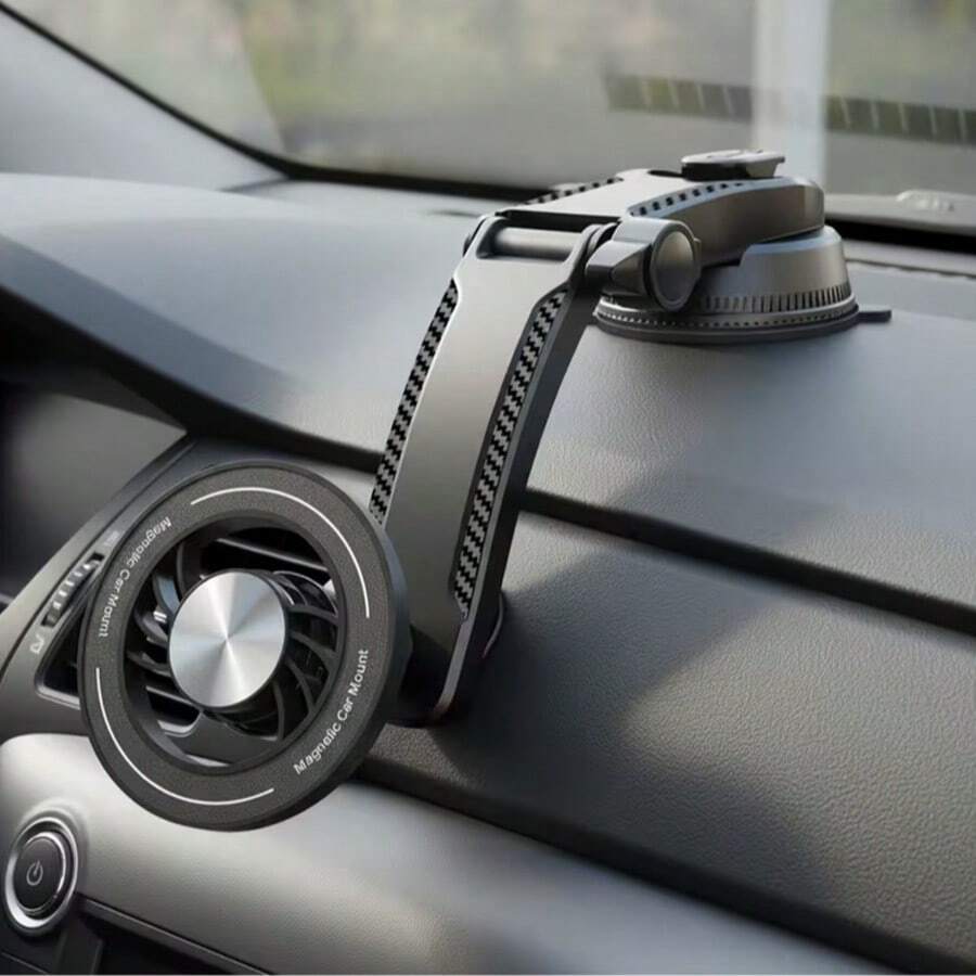 磁吸式车载手机支架，仪表盘及中控台导航支架 - 黑色 - 查看 1