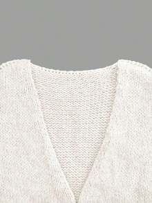 Women's Loose-Fit Plain Sweater, Casual Fall & Winter Knitwear, Lantern Sleeve Design, Moderate Fabric Thickness, Comfortable Daily Wear White - 棕色 - 查看 12