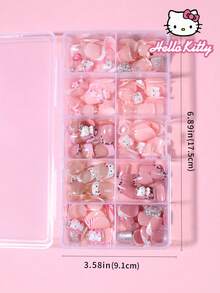 SANRIO 24 pièces Stickers de manucure française carrés avec des designs mignons de fleurs, cœurs, perles, nœuds et strass. Comprend 1 bouteille de vernis gel et 1 lime à ongles. Convient pour une utilisation quotidienne et pour les fêtes pour les femmes - Multicolore - Voir 6