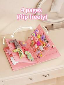 4-Page Felt Hair Accessory Storage Book, Baby Hair Clip Storage Box, Children's Jewelry Storage Book - Pink - View 4