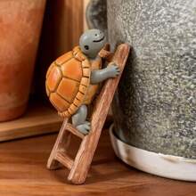 1pc Inspiring Turtle, Turtle Climbing Stairs, Interesting Garden Planter Statue, Thoughtful Gift, Hand-Painted Resin Craft - Ladder Turtle - View 7