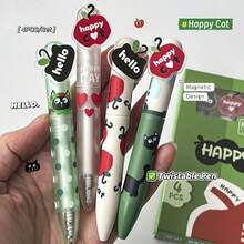 4盒快乐猫造型圆珠笔，0.5毫米速干黑色墨水，磁性旋转创意书写笔，办公用品 - 套 - 查看 9
