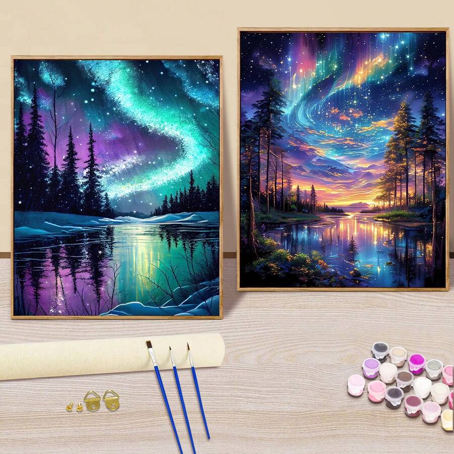 16x20英寸成人数码油画套装 - 无框画布，简易丙烯画套装，含画笔和颜料 - 家居装饰、生日、父亲节、母亲节礼物的理想之选