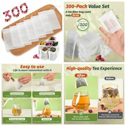 Disposable Empty Tea Bags For Loose Leaf Tea 300Pcs Fillable Drawstring  Sachets For Coffee Herb Spice Infusion
