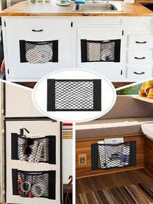 Filet de rangement élastique durable avec bandes auto-adhésives, poches de rangement pour sacs poubelle, rangement pour sacs en plastique monté au mur pour porte de placard de cuisine, sacs en maille adhésifs, sacs suspendus grande capacité, convient à tous les véhicules, organisation de véhicule, design élégant, construction robuste, accessoires pour propriétaires de camping-cars, organisation de fret, sacs en maille, design élastique, sacs en maille ajustés, cadeaux pour parents sportifs, fournitures pour propriétaires de camping-cars - multicolore - Voir 8