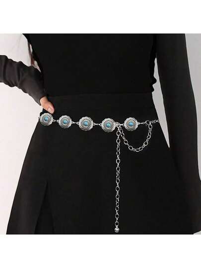 金属流苏腰链，女士圆形饰品，可搭配连衣裙、比基尼，身体链，流苏，波点波西米亚风锌合金，四季皆宜