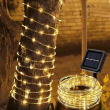 Multi-Color Changing Solar LED Light Tube, Flexible Solar Powered String Lights, 8 Modes IPX4 Waterproof Auto Sensor, Suitable For Christmas, Halloween, Outdoor Garden Party Decor - Warm white light - View 3