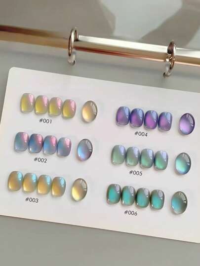 Miss Leia 1-6 15ml 春夏美甲双色极光玻璃珠猫眼凝胶指甲油，优雅亮丽的七色猫眼指甲油，彩色透明凝胶，适合新手美甲，UV/LED固化，可浸泡半永久，适用于美容院美甲套装、DIY、节日派对礼物、美甲用品