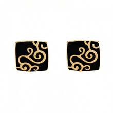 Creative Gold Pattern Cufflinks, Alloy Enamel French Style Cuff Links, Fashion Dress Shirt Jewelry Gift Box Set For Dad Husband Boyfriend Birthday Christmas - 金色 - 查看 11