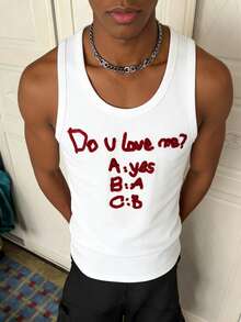 Áo không tay dáng ôm in chữ bằng nhung dành cho nam của DIYIE, chất liệu vải mềm mại, kiểu dáng mùa xuân/hè. - trắng - Xem 11