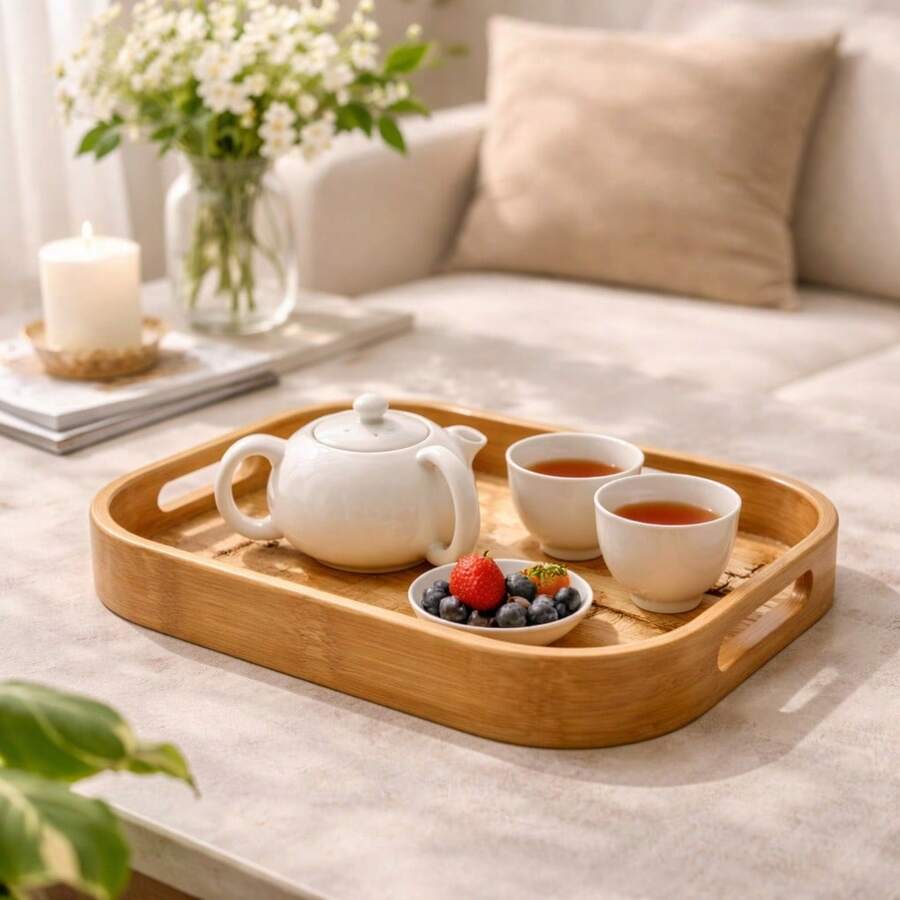 Rectangular Bamboo Tray With Handles | Serving Breakfast, Tea | Room Decor | Durable And Elegant - Cây tre - Xem 1