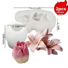 2pcs Silicone Molds, Lily And Tulip Shaped Resin Silicone Molds With Realistic Floral Design - Reusable Non-Stick Lily Leaf And Petal Molds, Suitable For DIY Crafts, Wedding Decor, Clay/Resin/Candle/Soap/Plaster Molds - Home Decor, Wedding, Anniversary, Birthday, Mother's Day - 2 Molds / Lilies + Small Tulips - View 5