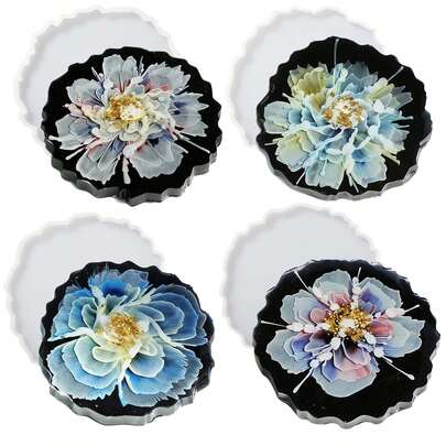 4pcs Resin Coaster Mold, Asymmetrical Agate Silicone Coaster Resin Mold, Resin Casting Crystal Geode Mold, For Epoxy Resin Coasters, Candle Holders, Home Decor