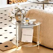 1 Bộ Bàn Phụ Bằng Acrylic Trong Suốt, Bàn Trà Tròn Có Thể Tháo Rời, Thích Hợp Cho Phòng Khách, Phòng Ngủ, Phòng Tắm, Hành Lang. - Trong suốt - Xem 2