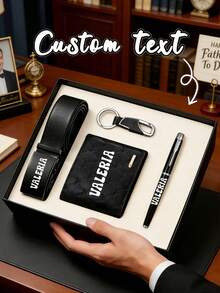 Bộ quà tặng đa năng dành cho nam giới (ví da PU, thắt lưng, bút bi, móc khóa), có thể khắc tên, phù hợp cho doanh nhân, bạn trai/anh trai/bạn bè cao cấp, quà sinh nhật, đám cưới, ngày Valentine, sử dụng hàng ngày trong công việc/học tập/văn phòng, quà tặng Valentine lãng mạn, phong cách công sở thường ngày, quà kỷ niệm. - Nhiều màu - Xem 1