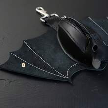 Handmade Gothic Style Bat Wing Coin Purse - Hand-Sewn Bat Wallet With Zipper Coin Pocket And Keychain, Suitable For Bags And Belts - Fashion Accessory - Black - View 11