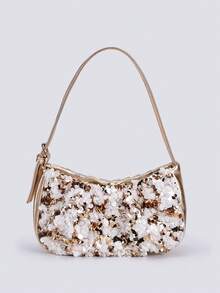 1 chiếc túi đeo vai nữ màu vàng và trắng đính sequin, kiểu dáng thời trang và thanh lịch, túi dự tiệc cao cấp. - Vàng - Xem 10
