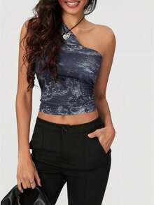 Women's Summer One Shoulder Tank Tops  Soft Stretchy Solid Color Floral For Daily Date Night Party - Multicolor - View 1