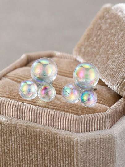 1 Pair Mermaid Bubble Stud Earrings, Minimalist Cute Sweet Earrings With Elegant Vibe
