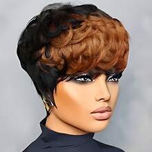 Summer Style Short Pixie Cut Wig Burgundy Red Afro Short Curly Black Wigs Side Part Curly Bangs Synthetic No Glue Brown Wigs Natural Looking Cosplay Hair Wig Short Burgundy Curly Wigs Wine Red Pixie Cut Wigs With Side Bangs Easy To Wear - 435-3 - 查看 2