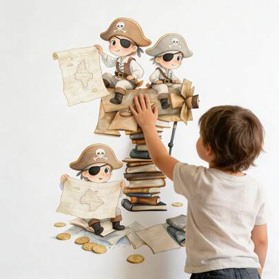 卡通海盗船墙贴，适用于儿童房和卧室、幼儿园墙面装饰、客厅背景墙家居装饰，是墙面装饰和派对背景装饰的理想选择。