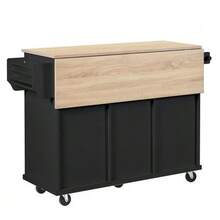 Kitchen Island With Wheels, Extendable Dining Area, Kitchen Island With Waste Bin And Drawers, Mobile Kitchen Island Ideal For Kitchen And Dining Room (White) - Black - View 9