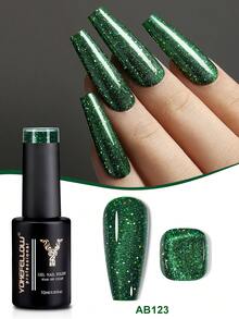 YOKEFELLOW 10毫升闪粉凝胶指甲油，夏季粉色、蓝色、绿色、橙色闪粉假日美甲闪亮脚趾甲亮泽指甲油可卸UV/LED家用DIY美甲沙龙礼品 - 彩色 - 查看 9