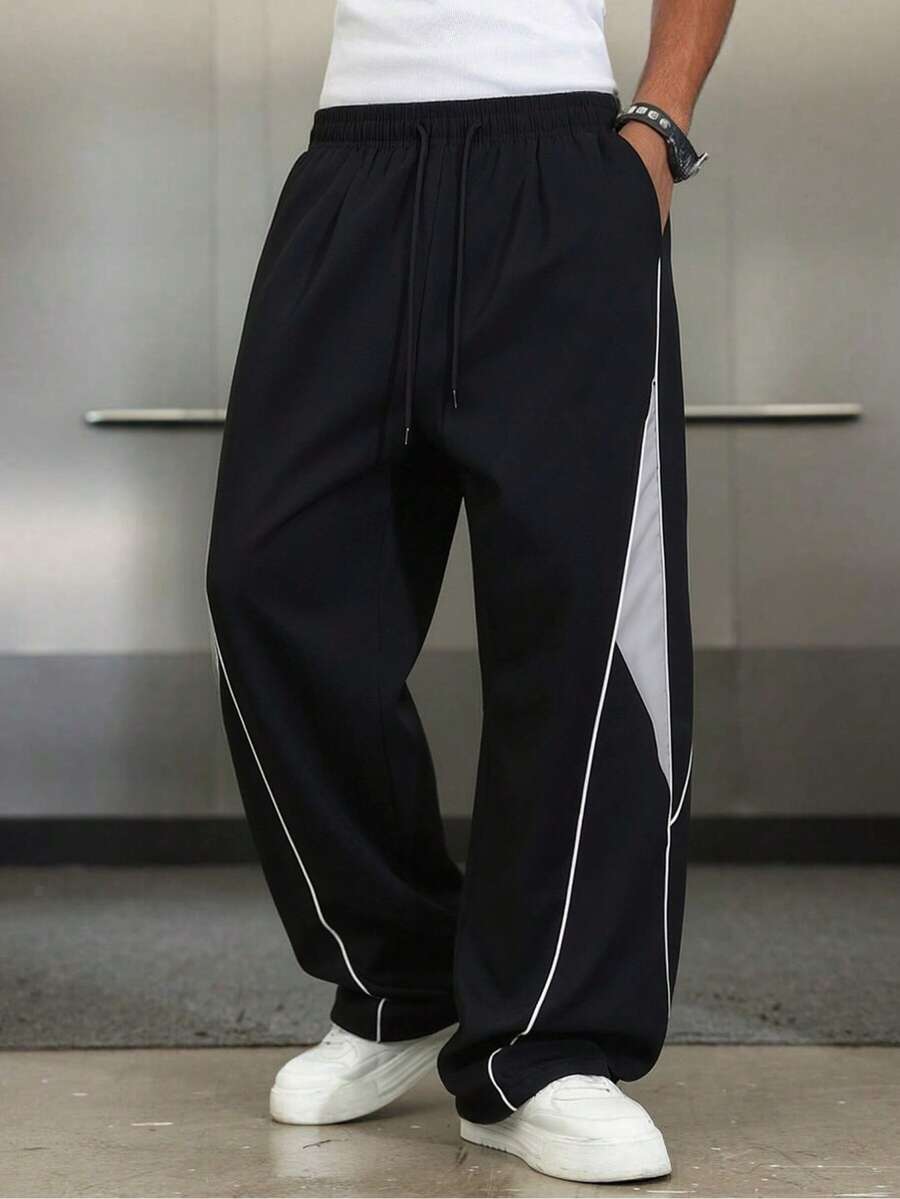 Men's Straight Leg Casual Pants, Fashionable Everyday Versatile Sweatpants, Suitable For Spring And Autumn - Black - View 1
