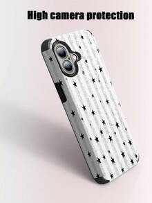 1个条纹闪光星形设计仿皮防震软手机壳，适用于苹果17 Pro Max/16 Pro Max/16 Plus/13 Pro Max/14 Pro Max/13/14/11/12 Pro/11/15 Pro、三星Galaxy S24 Ultra，扬声器孔设计，节日礼物 - 白色 - 查看 2