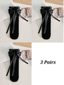 1/3 双春夏薄款过膝袜，芭蕾舞鞋款中筒袜，洛丽塔蝴蝶结袜，网眼镂空无跟长袜，蕾丝边直筒袜，心形图案袜 - 彩色 - 查看 18