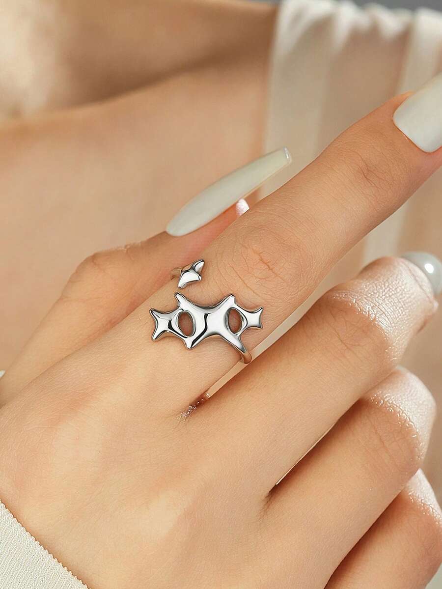 1 chiếc nhẫn hở hình ngôi sao bằng thép không gỉ sang trọng, thời trang, thích hợp làm quà tặng cho nữ, dự tiệc, họp mặt hoặc đeo hàng ngày. - Bạc - Xem 1