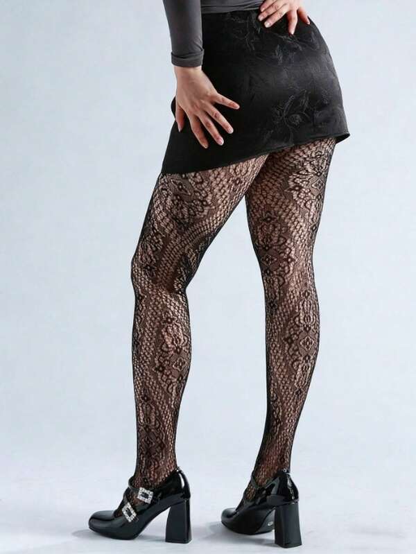 3 Pairs Of Large Size Transparent Fishnet Tights Black Hollow High Waist Mesh Pantyhose Women's Stockings One-Size Fishnet Pantyhose Closed Crotch Elastic Fishnet Stockings Suitable For All Occasions,Sexy Street Punk Style Leggings For Spring, Summer, Autumn