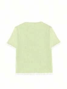 Women's Summer Button Ear Design Beige Knit Top, Elegant Casual Short Sleeve Knit Sweater, Suitable For Dates And Daily Wear - 綠色 - 查看 5