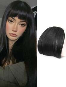 女士假发，带刘海，无鬓角，眉毛上方刘海，自然无缝，采用高温纤维制成，直刘海，合成假发。 - 彩色 - 查看 14