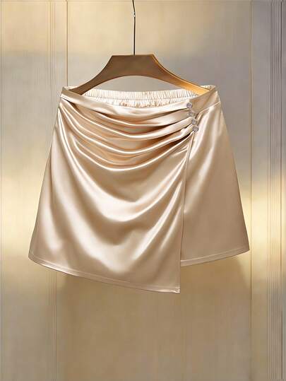 Plus Size Women's Elegant Commuter Minimalist Exquisite Knit Pleated Decorative Skirt Shorts, Spring/Summer